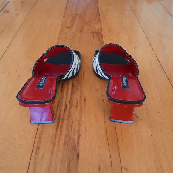 9 West Sz 7.5 REAL COWHIDE heels - Picture 4 of 5